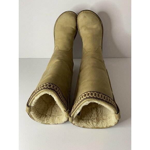 UGG Braided Size 5 Knee-High Riding Boots Suede Sheepskin Shearling Tan EUC - Picture 7 of 9